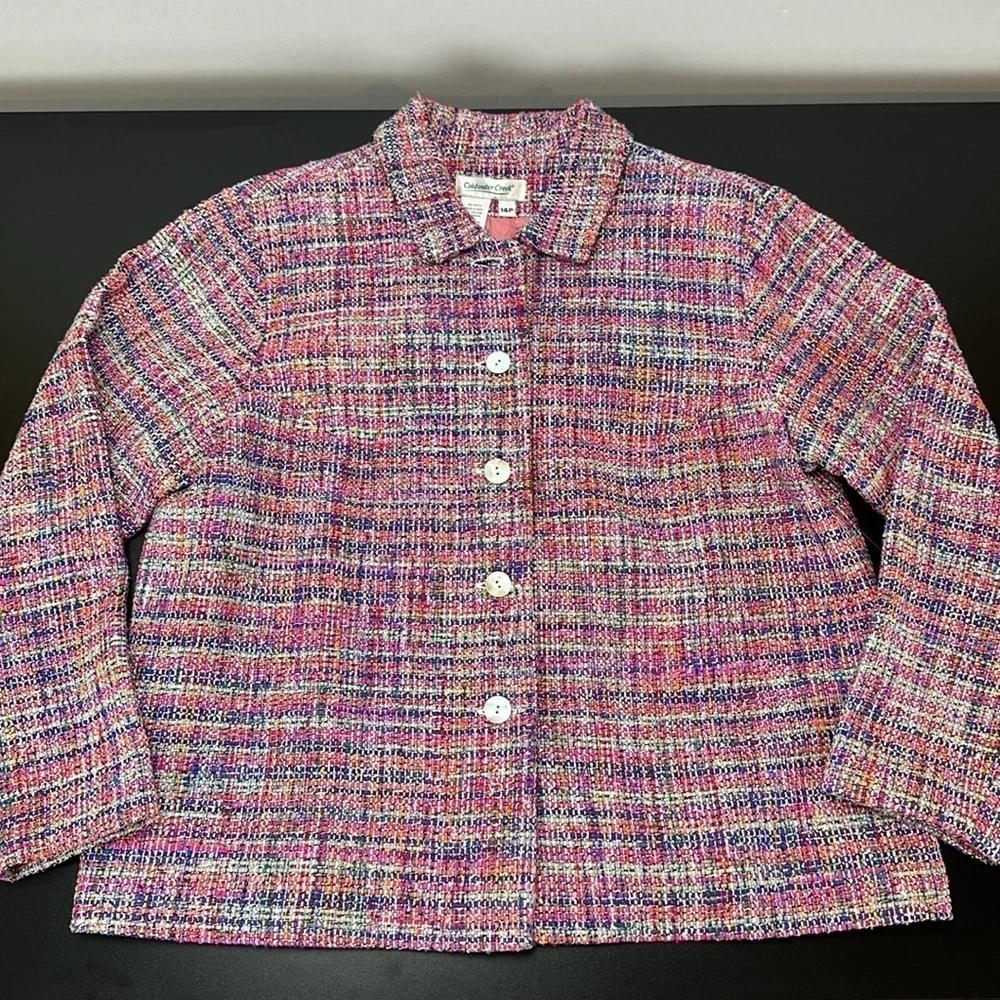 Vintage Coldwater‎ Creek Rainbow Weave Silk Blend Jewel Boucle Jacket Blazer 14P